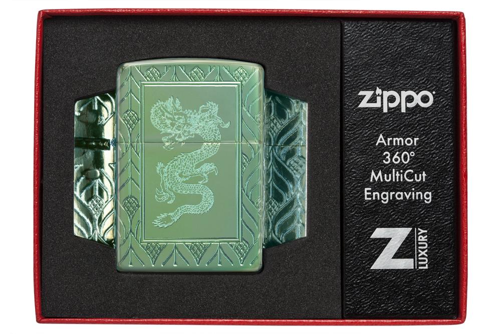 Zippo Armor High Polish Green Elegant Dragon Zippo